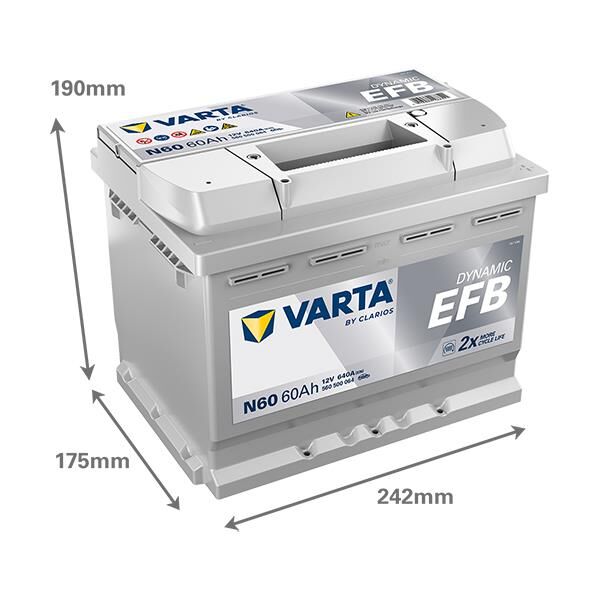 VARTA 560500064 | Akü Blue Dynamic N60 Start-Stop EFB 12V 60Ah 640 CCA Varta